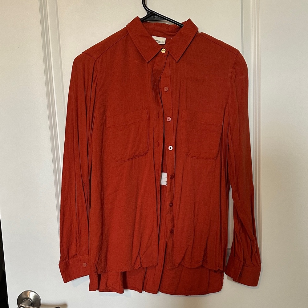 Orange Button-down Blouse